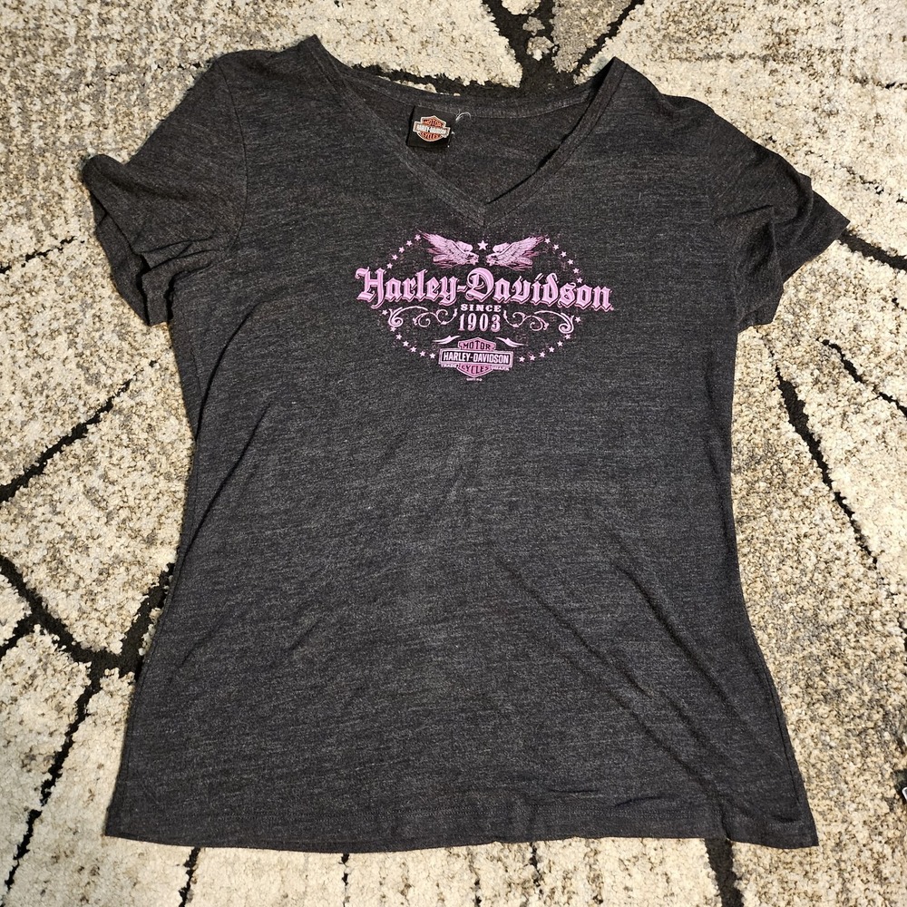 Harley Davidson V Cut Womens Large Short Sleeve Charcoal TShirt